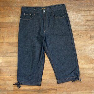 Vintage Mens Cropped Jeans Size 38 Y2K Embroidered Dark Wash Denim Tie Legs